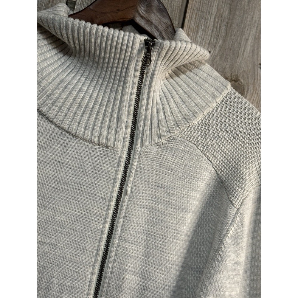 Kuhl Alpine Asymmetrical Zip Merino Wool Blend Sweater Cowl Neck Oatmeal Size L - Picture 2 of 7